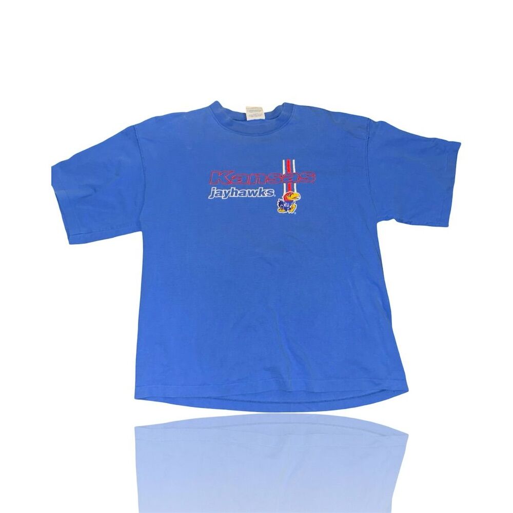 Kansas Jayhawks Logo athletic Vintage Men's 2XL Blue Embroidered  T-Shirt